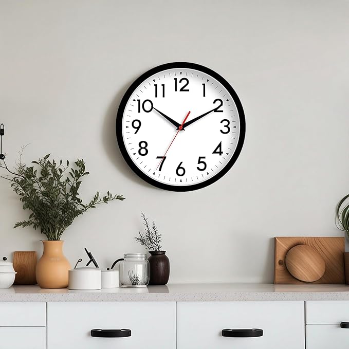 12 Inch Wall Clock Silent Non-Ticking Battery Operated Analog Clock Decorative for Office Kitchen Outdoor Living Room Classroom Bedroom Bathroom School(Black)