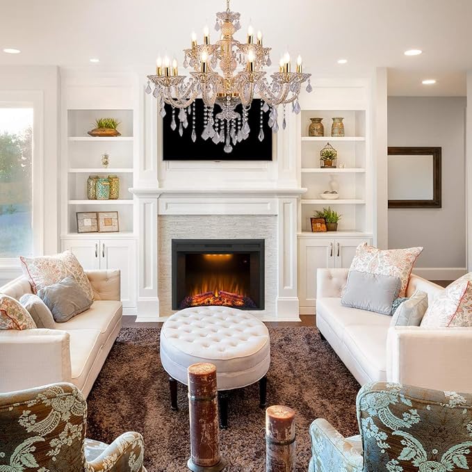 15 Light Crystal Chandelier Double Layer Flush Mount Ceiling Light Fixture with K9 Crystals for Living Room Dining Room Bedroom Luxury Hanging Lamp Lighting Fixtures