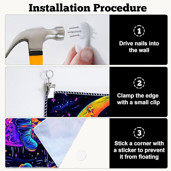 BVBOX Astronaut Space Blacklight Tapestry 79"x59", UV Reactive Astronaut Guitar Moon Universe Galaxy Planet Glow in Dark Music Tapestries, Black Light Neon Upright Poster Wall Hanging Backdrop Decor for Bedroom Living Room