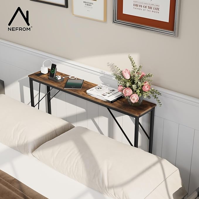 39.4" Console Table, Skinny Entryway Table with Fast-Charging Station, Narrow Long Sofa Table, Behind Slim Couch Table for Entrance, Hallway, Living Room Decor ST-BR100-1