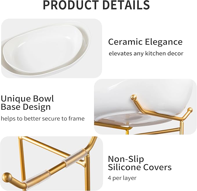 HBlife Extra Large Fruit Basket for Kitchen Counter - 2 Tier Ceramic Fruit Bowl with Metal Stand, Bathroom Countertop Organizer, Tiered Serving Trays for Party