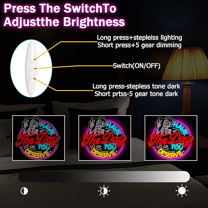 Have The Day You Deserve Neon Sign,Funny Skull Neon Signs For Wall Decor,USB Dimmable LED Neon Light signs for Bedroom,Party, Bar, club,Living Room Halloween Decoration Gifts