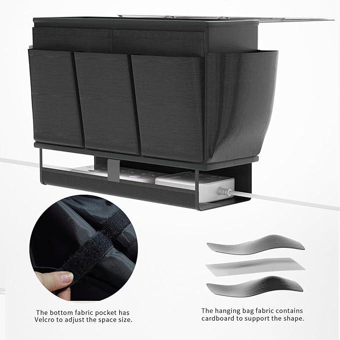 Bedside Caddy, Bed Organizer with 11 Pockets and Power Strip Holder,Versatile Bedside Storage Caddy for Home,Dorm,Bunk,Hospital,Crib Bed (Black)