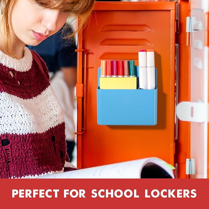 BEYGORM 2 Pack Plastics Magnetic Pen Holder for Refrigerator, Dry Erase Marker Holder for Whiteboard,Magnet School Locker Organizer Accessories, Pencil Cup, Pen Caddy, Classroom Organization(Blue)