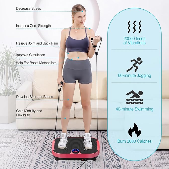 AXV Vibration Plate Exercise Machine Whole Body Workout Vibrate Fitness Platform Lymphatic Drainage Machine for Weight Loss Shaping Toning Wellness Home Gyms Workout