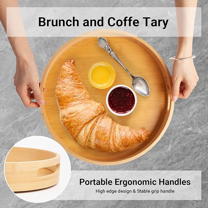 12in Bamboo Lazy Susan Organizer for Countertop and Cabinet with Large and Stable Chassis,Round Rotating Bamboo Tray for Station Organizer,for Kitchen Bathroom Laundry Room (12in)