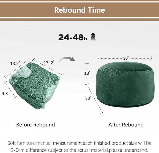 Bean Bag Chairs for Kids - Memory Foam Furniture BeanBag Chair - Kids/Teens Sofa with Soft Micro Fiber Cover - Round Fluffy Couch for Living Room Bedroom College Dorm - 2.5 ft, Green