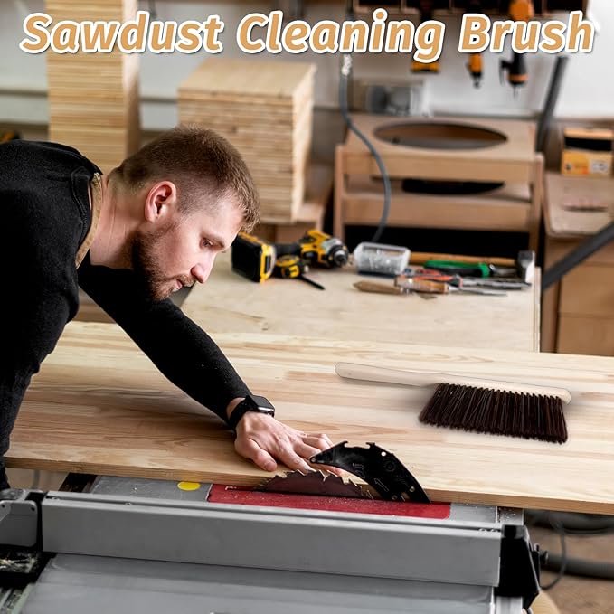 8 Pieces Woooden Dust Brush Hand Broom Bulk Bench Brush with Long Wood Handle Soft Bristle Whisk Broom for Counter Bed Sofa Bench Car Fireplace Clothes Household Cleaning