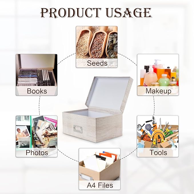 Briful Photo Boxes with Lids - 4 in 1 Set Waterproof Storage Boxes with Handles - Decorative Multiple Size Storage Bins for Clothes/Shoes/Office/Cosmetic/Books