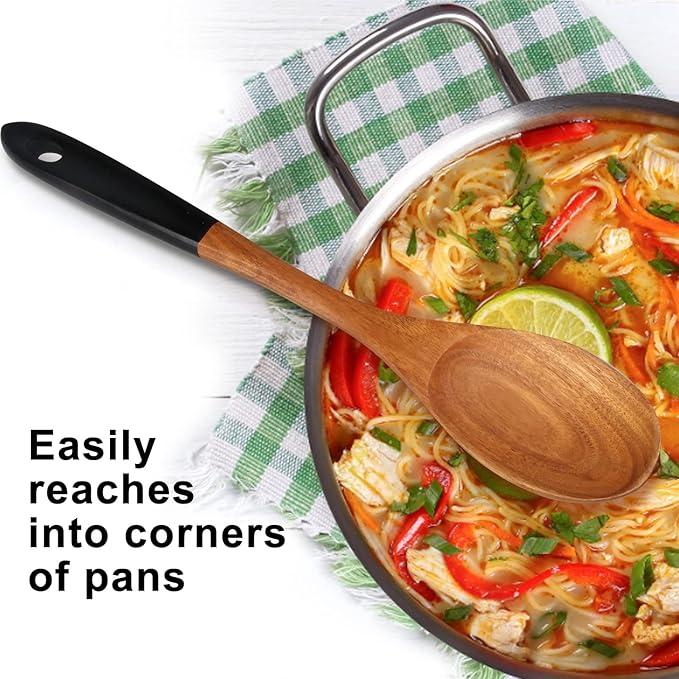 14 Inch Large Wooden Spoons for Cooking Utensils Set Acacia Wood Spatula Slotted Spoon Best Non Toxic Kitchen Utensil Long Mixing Spoon Spatulas Turner Stirring Serving Spoons Kitchen Use Tools