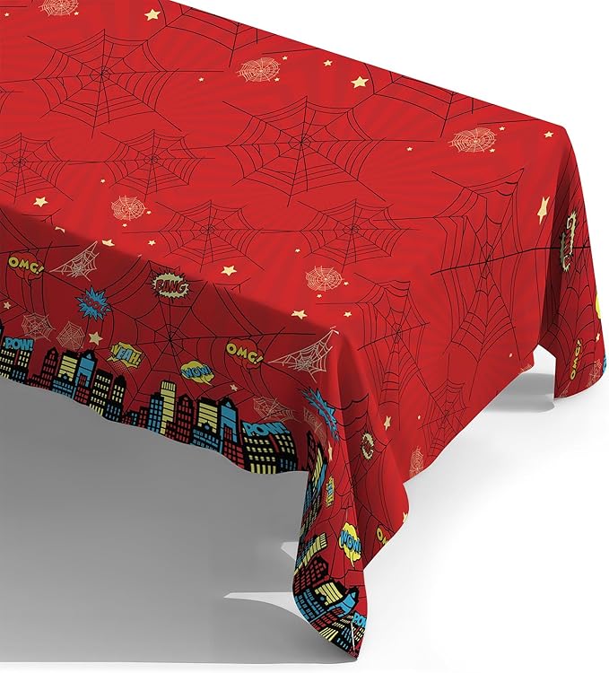 ATFUNSHOP Spider Superhero Disposable Tablecloth - Birthday Decorations Supplies with Spider Web Design, Happy Birthday Table Cover for Kids Boys Man Party Decor, Decoración de Cumpleaños