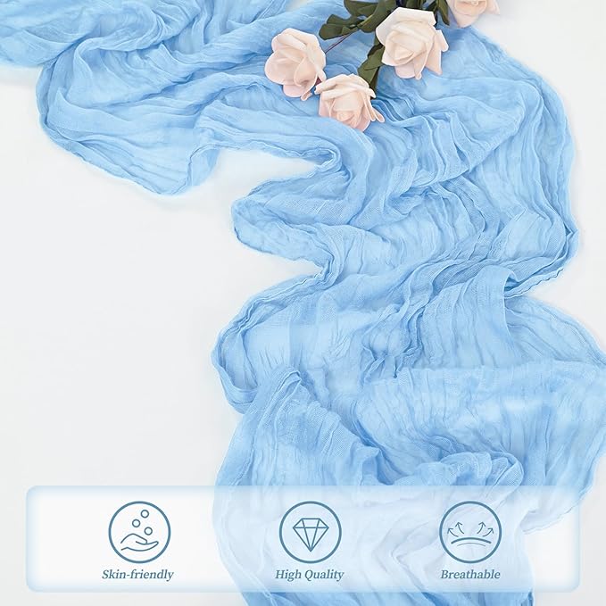 12 Pack Baby Blue Cheesecloth Table Runner 20 x 120 Inch Long Rustic Gauze Cheese Cloth Table Runner for Wedding 10FT Bridal Baby Shower Table Decorations Boho Fabric Sheer Birthday Party Table Decor