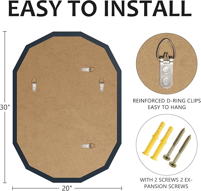 Bathroom Mirrors for Over Sink, Round Frameless Mirrors for Wall, 20x30 Inch Beveled Bathroom Mirror, Bathroom Vanity Circle Mirror for Bedroom Living Room Entryway Home Decor