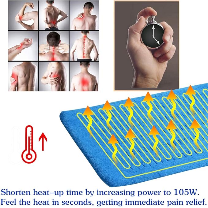 Heating Pad Electric Fast-Heating for Back/Waist/Abdomen/Shoulder/Neck Pain and Cramps Relief - Moist and Dry Heat Therapy with Auto-Off 12"x24" Hot Heated Pad by GOQOTOMO-HF-B(Blue)