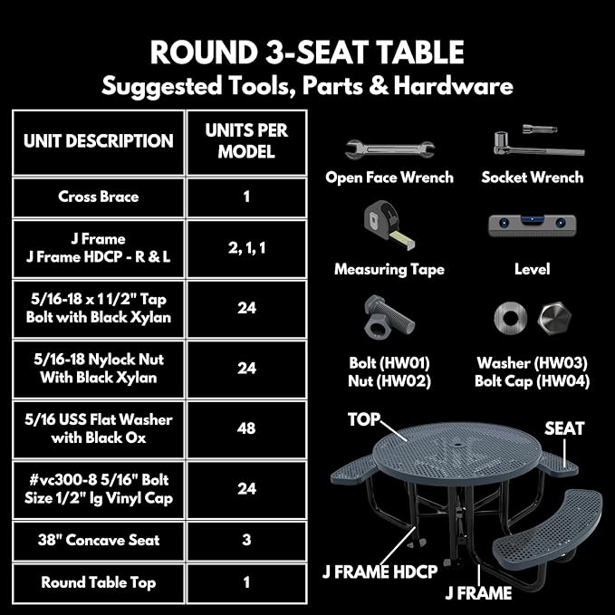 Heavy-Duty Portable Outdoor Picnic Table with Umbrella Hole, Expanded Metal Patio Dining Furniture Made in America (46" Round Top, Textured Grey)