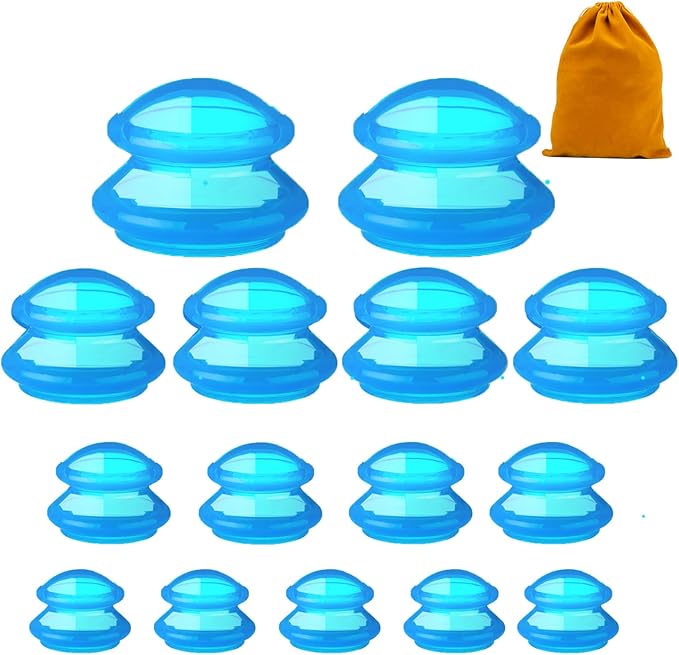 15Pcs Cupping Therapy Set-Professional Silicone Cupping, Suitable for Facial Body Massage/Deep Myofascial Release/Pain Relief/Muscle Relaxation & More (Blue,15pcs)