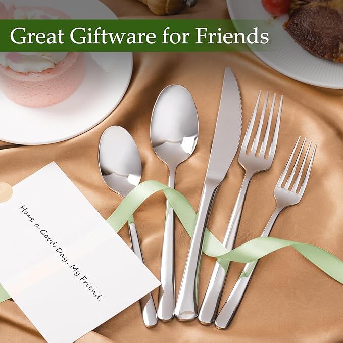 Aisoso 40-Piece High-End Silverware Set with Forks Spoons and Knives, Stainless Steel Serving Utensils for 8 with Mirror Finished Handle, Durability and Dishwasher Safe for Restaurant, Weddings