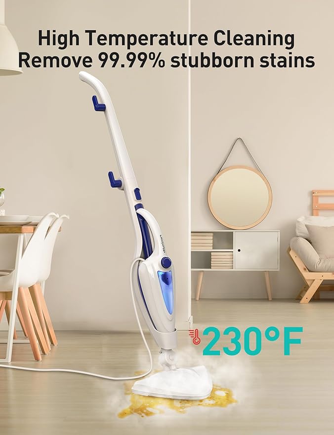 12-in-1 Steam Mop, Fast 15-Sec Heat-Up, 1500W Detachable Handheld Steam Cleaner with 2 Dirt Grip Pads, Removes 99.99% Stubborn Stains for Hardwood Floors, Clothes, Windows, Tiles, Furniture, Blue