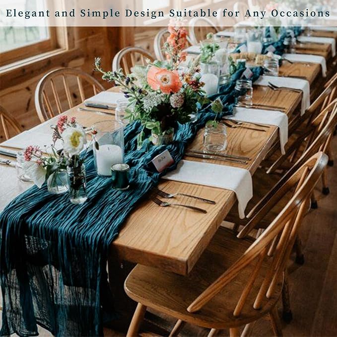 12 Pack Teal 10FT Cheesecloth Table Runner Rustic Gauze Cheese Cloth Table Runner for Wedding Bridal Baby Shower Table Decorations Boho Fabric Sheer Birthday Party Table Decor 20 x 120 Inch Long