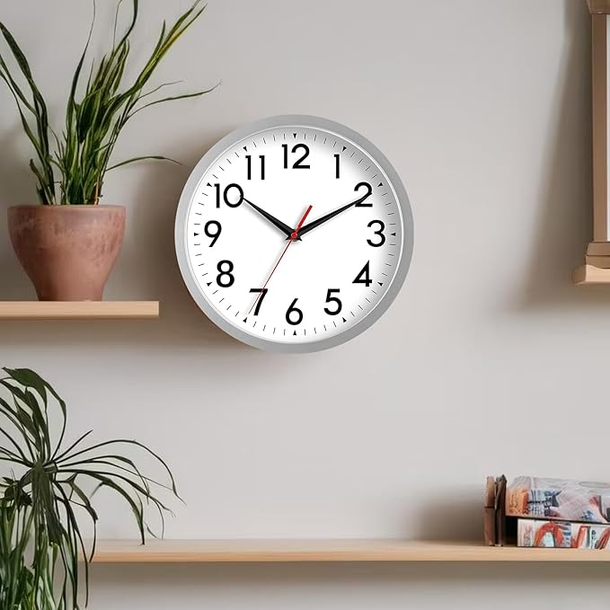 14 Inch Wall Clock Large Battery Operated Big Silent Non Ticking Analog Decorative for Living Room Office Kitchen Outdoor Classroom Bedroom Bathroom School Home(Silver)