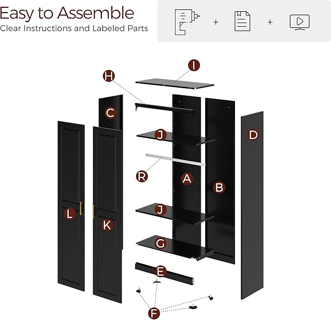 71" Metal Armoire Wardrobe Closet with 2 Doors, Tall Wardrobe Cabinet with Hanging Rod and Adjustable Shelves, Black Clothing Storage Cabinets for Bedroom, Laundry Room, Home Office