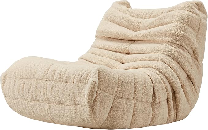 Bean Bag Chairs for Adults Giant Bean Bag Chair Memory Foam BeanBag Chair Big Bean Bag Sofa with Filler Faux Fur Fireside Beanbags Lazy Sofa for Living Room Bedroom Dorm Office (Khaki Teddy)