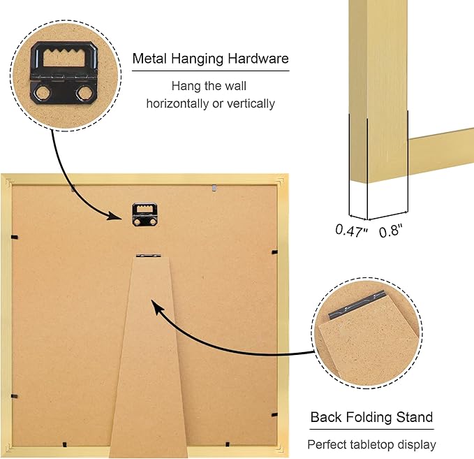 12x12 Picture Frame Set of 4, 12 x 12 Wood Photo Frames with Mat for 10x10 or 30x30cm Diamond Painting Art, Wooden Frame with Real Glass Cover for Wall and Tabletop Display,Gold