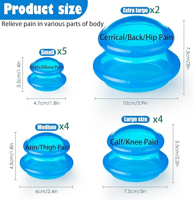 15Pcs Cupping Therapy Set-Professional Silicone Cupping, Suitable for Facial Body Massage/Deep Myofascial Release/Pain Relief/Muscle Relaxation & More (Blue,15pcs)