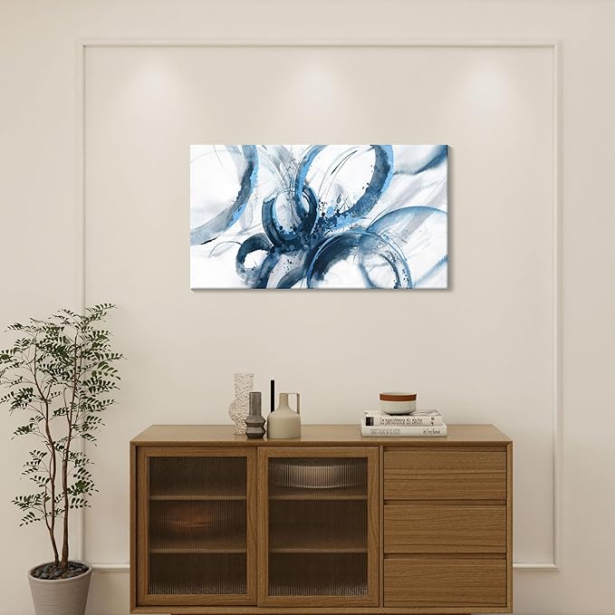 AJAZIKO Blue Wall Art Abstract Wall Decor Pictures for Living Room Wall Decoration Print Pictures Canvas Framed Artwork Minimalist Paintings for Office Above Bed Wall Decor 20×40in