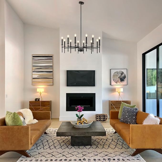 12 Light Black Chandelier Light Fixture, Modern Farmhouse Chandeliers for Dining Room Light Fixture, Metal Candle Pendant Chandelier for Foyer Entryway Stairs Living Room Bedroom Kitchen