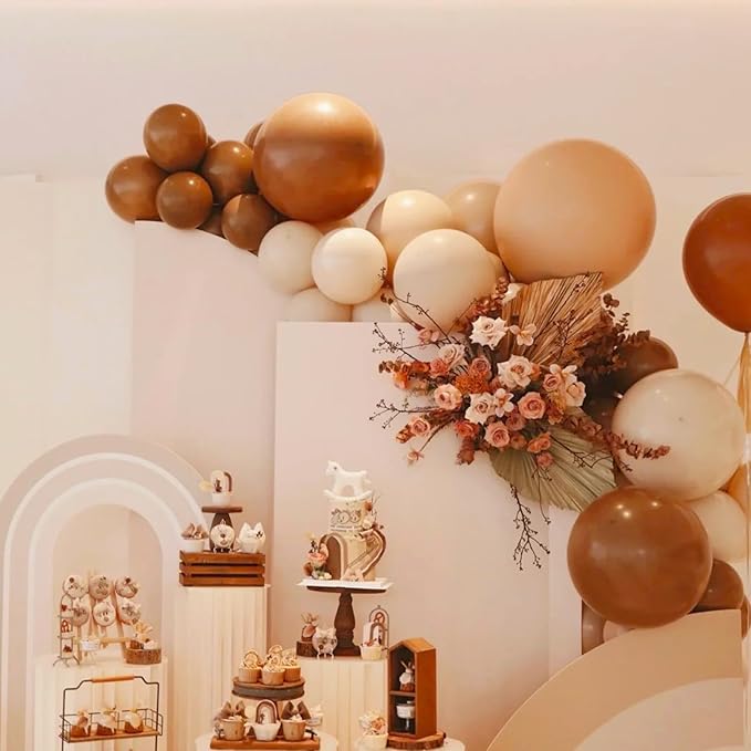 130pcs Coffee Brown Balloons Different Sizes 18" 12" 10" 5" Tan Latex Balloon Garland Arch Kit for Birthday Baby Shower Graduation Wedding Gender Reveal Anniversary Party Decorations