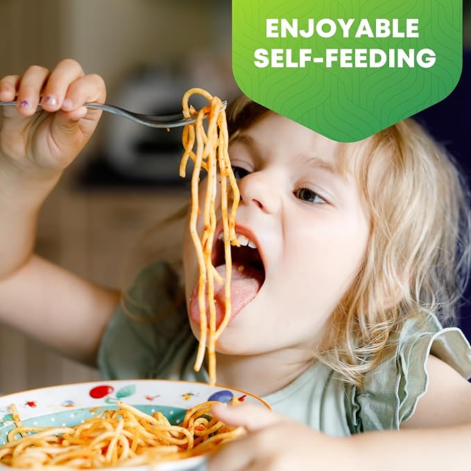 12 Pieces Toddler Utensils, Kids Stainless Steel Silverware Set - 6pcs Forks and 6pcs Spoon, Cute Children Flatware Sets with Mirror Polished, Self Feeding Safe, Dishwasher Safe