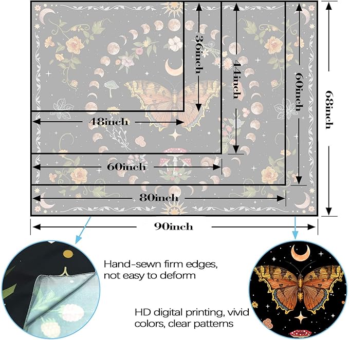 Aipon Orange Butterfly Moon Flower Tapestry Botanical Floral Plant Boho Tapestry for Bedroom Aesthetic Vintage Tapestries Wall Hanging for Living Room Dorm (44.00'' Ă 60.00'', Orange)