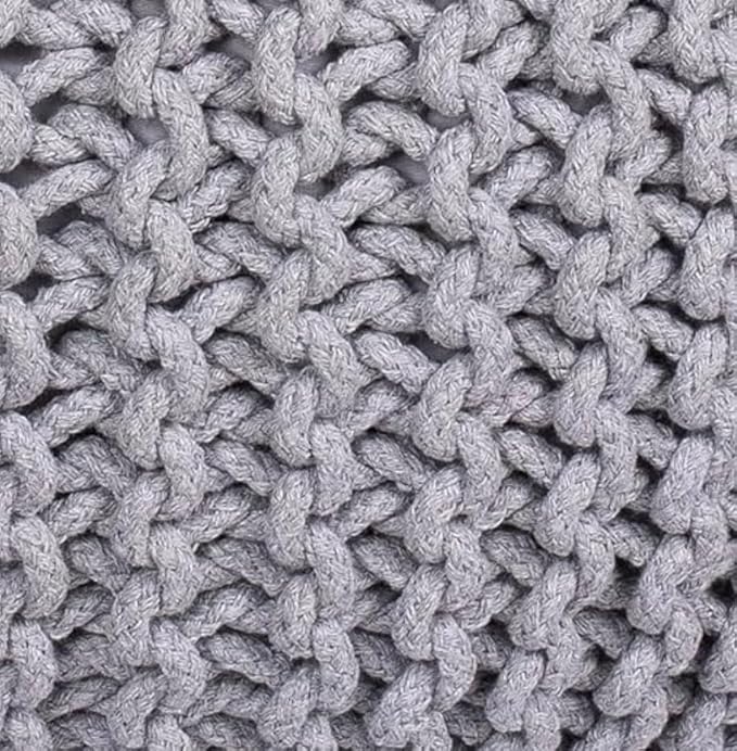 BIRDROCK HOME Round Pouf Ottoman | Cotton Braided Foot Stool with Bean Bag Filling | Boho Foot Rest for Living Room & Bedroom | Compact & Comfortable Seating, Lightweight & Soft | Light Grey