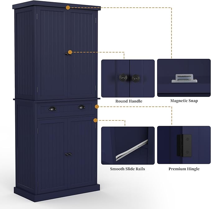 ARTPOWER 72" Tall Kitchen Pantry Storage Cabinet with Drawer and Adjustable Shelves, Pantry Cabinet for Kitchen, Bathroom or Hallway, Blue