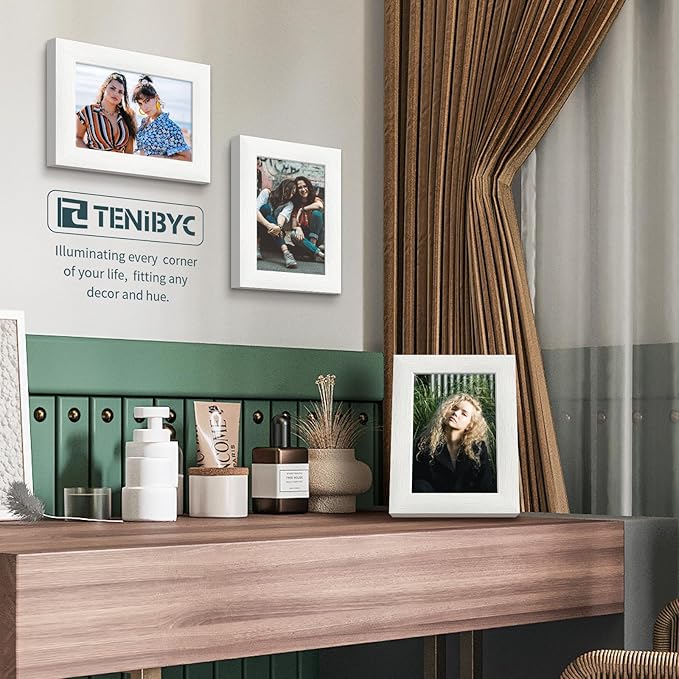 5x7 Picture Frame 3 Pack - White Woodgrain, Solid Wood & HD Tempered Glass, Table Display or Wall Hanging