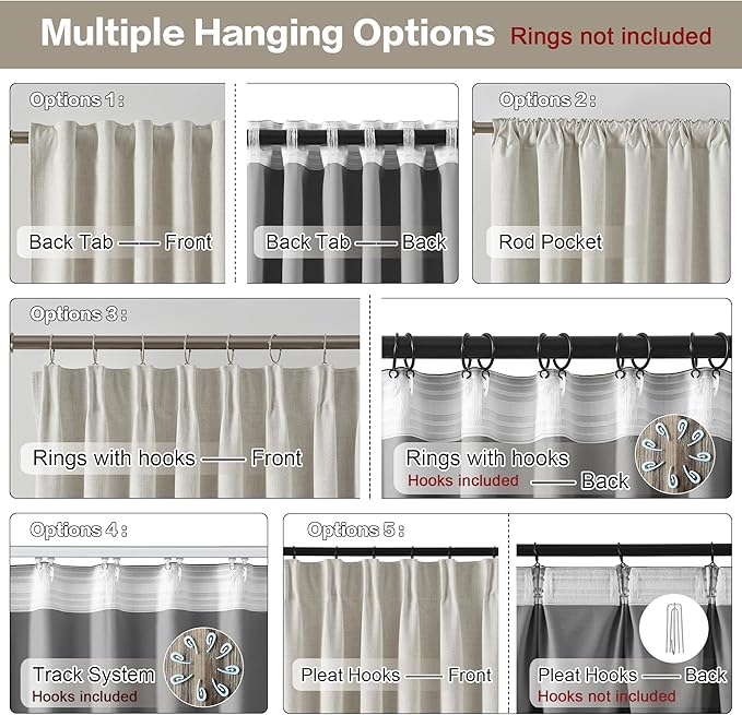 140 Inch Long Blackout Curtains Panels Set,Linen Textured Custom Extra Long Luxury Noise Reducing Curtains for Large Window Pocket Back Tab Pleat Heading Tape with Hooks 50W x 140L,Natural Birch/Ivory