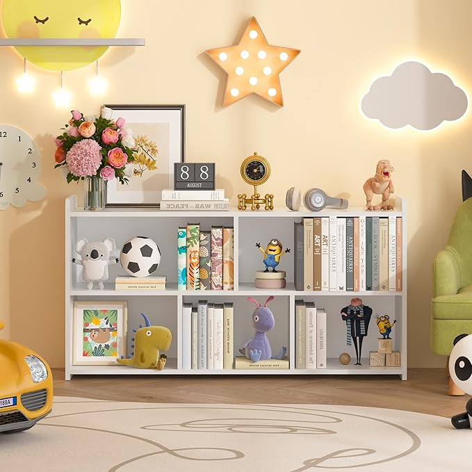 Book Shelf, 5 Cubes Storage Organizer, Open Bookshelf Wooden Bookcase, Freestanding White Bookshelf Cube Shelf for Bedroom, Living Room