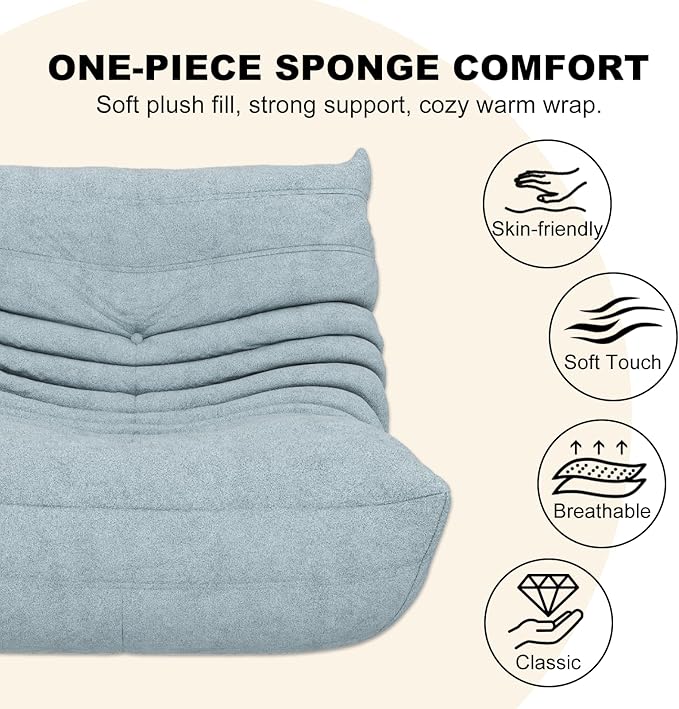 Bean Bag Chair for Adults, Bean Bag Sofa - Adult Size with Soft Waterproof Fabric for Living Room, Apartments, Reading Corner, Gaming, and Movie Venue (Mist Blue)