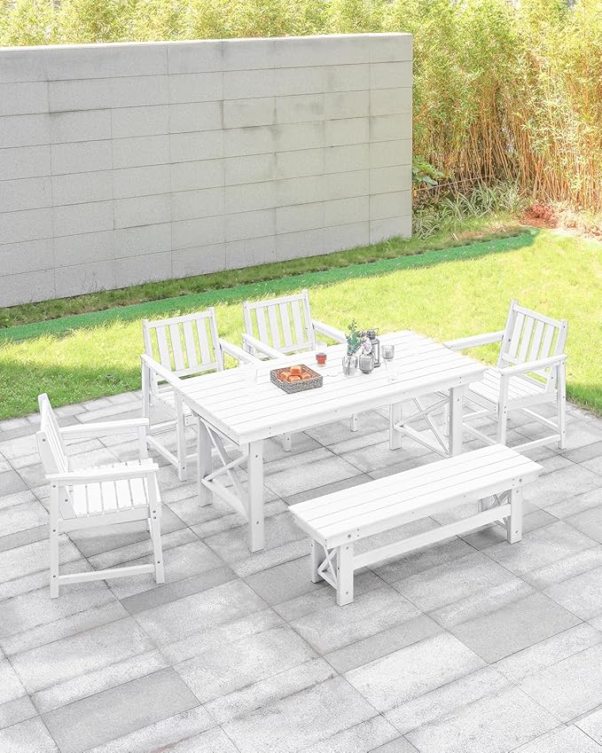 HDPE Outdoor Bench, 55" Patio Bench Outdoor Furniture, Poly Lumber Adirondack Benches, All Weather HDPE Patio Backless Benches for Park, Poolside, Garden, Porch, Pearl