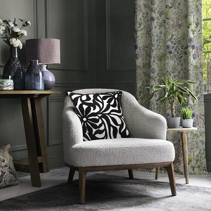 Alysheer Farmhouse Floral Leaves Embroidered Decorative Throw Pillow Cover 18x18 inches, Boho Tufted Flowers Embroidery Pattern Chic Cotton Cushion Case for Couch Bed Sofa Living Room(Black)