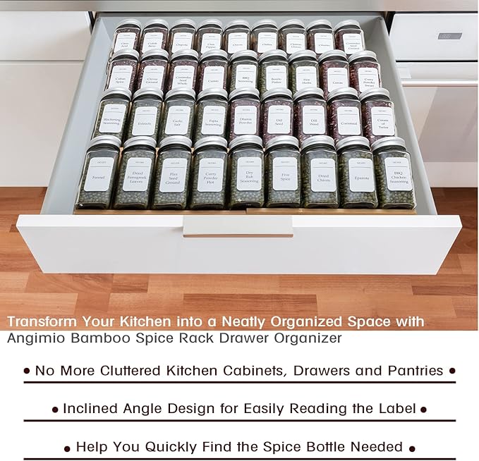 Bamboo Spice Rack Drawer Organizer - 8 Piece Set - 8" or 16" Wide