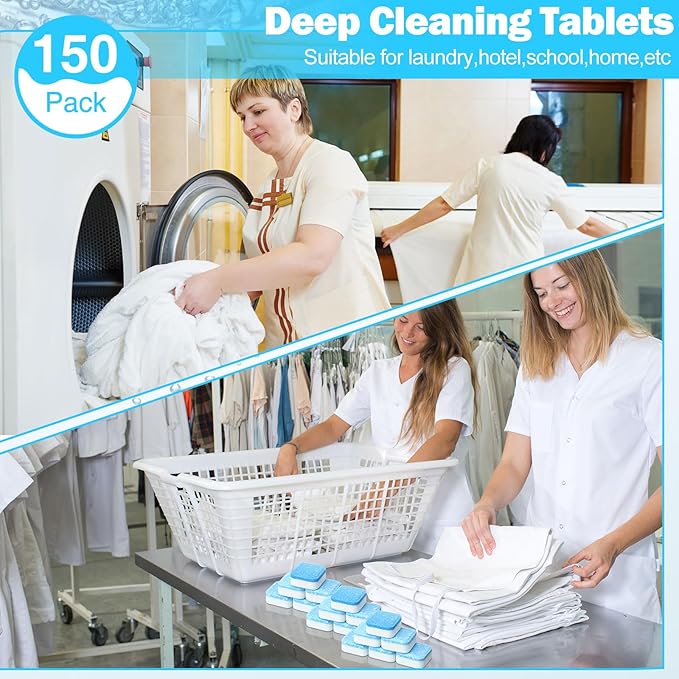 150 Pcs Washing Machine Cleaner Washing Machine Tablets Deep Cleaner Tablets for Front Loader and Top Load Washer