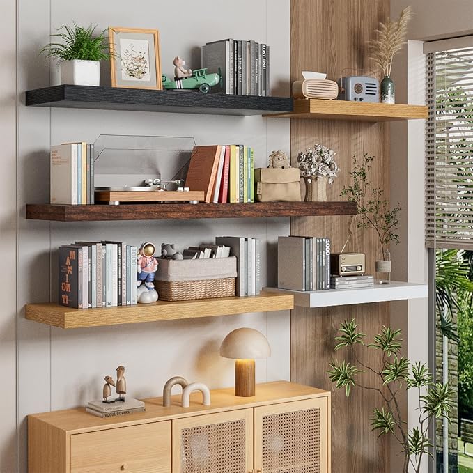 Heimlove 12 Inch Deep Floating Shelves, 55 x 12 inch Extra Long Floating Shelves for Wall, Large Display Shelf & Storage Shelf for Living Room Bedroom Kitchen Home Office, Set of 2, Rustic Brown