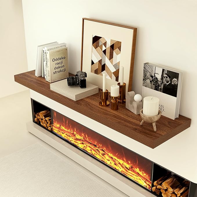 Heimlove 12" Deep Floating Shelves, 36 x 12 Inch Wall Mounted Long Floating Shelf with Invisible Brackets, for Home Decor, Bedroom, Kitchen, Living Room, Bathroom - 1 Pack, Walnut