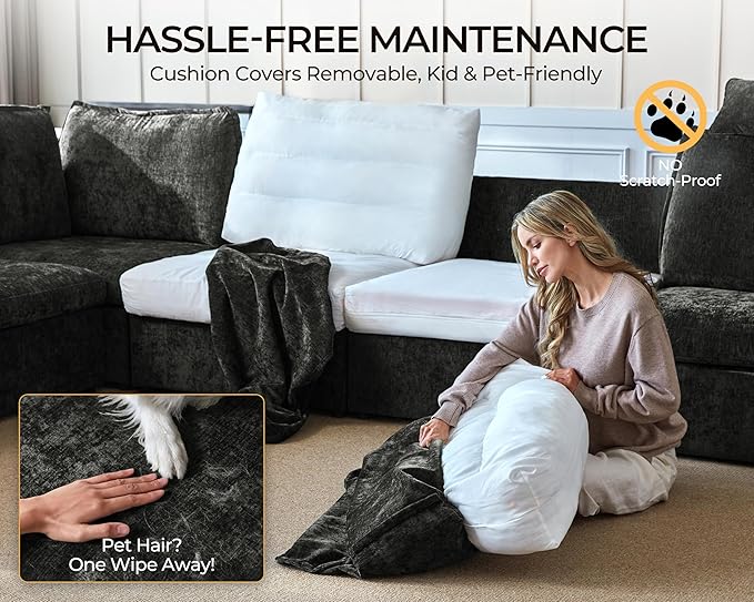 124.8'' Oversized Modular Sofa Comfy Cloud Couch with Storage, Extra Wide Sectional Sofa for Living Room, Covers Washable, 3-Seater, Chenille, Black