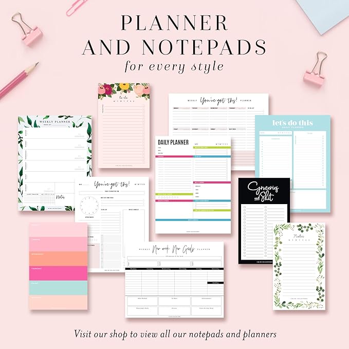 Bliss Collections Weekly Planning Pad, Desk Calendar - Greenery - Undated Tear-Off Sheets Notepad - Calendar, Organizer, Scheduler for Goals, Tasks, Ideas, Notes & To-Do Lists - 8.5" x 11", 50 Sheets