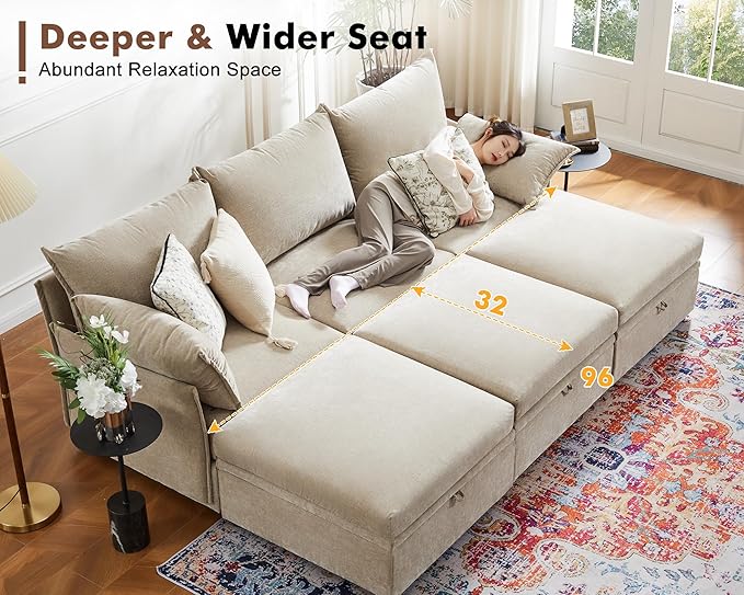 134.6" Oversized Modular Sectional Sofa, 6 Seater U Shaped Couch with Storage Ottoman with Reversible Chaise Deep Seat for Living Room, Apartment - Chenille Beige