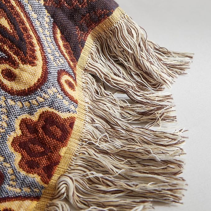 Boho Throw Blanket for Couch Sofa Bed, 100% Cotton Woven Quilt with Tassel 60”x80”, Super Soft Muslin Blanket with Patchwork Printed, Decorative Reversible Bed Blanket/Cover for All Seasons