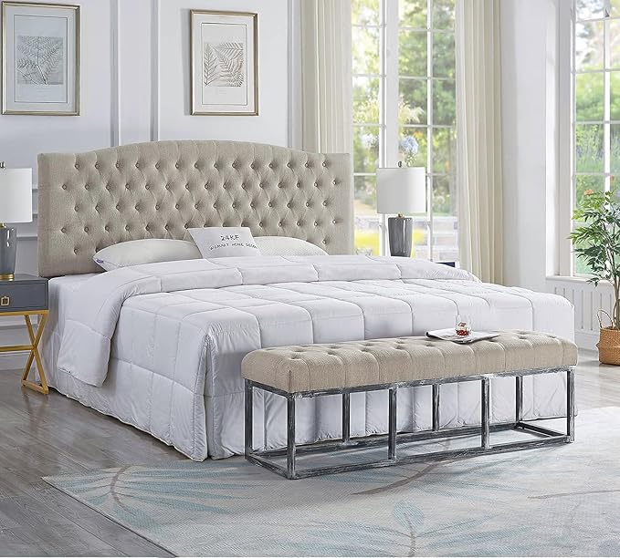 24KF Upholstered Tufted Button Linen Fabric Headboard,Comfortable Fashional Headboard King/CA King Size,Linen